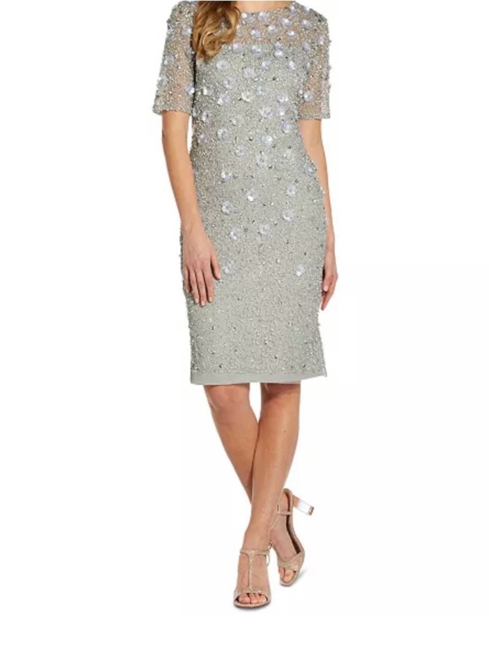 Adrianna Papell Silver Embellished Midi Sheath Dress - Picture 9 of 9